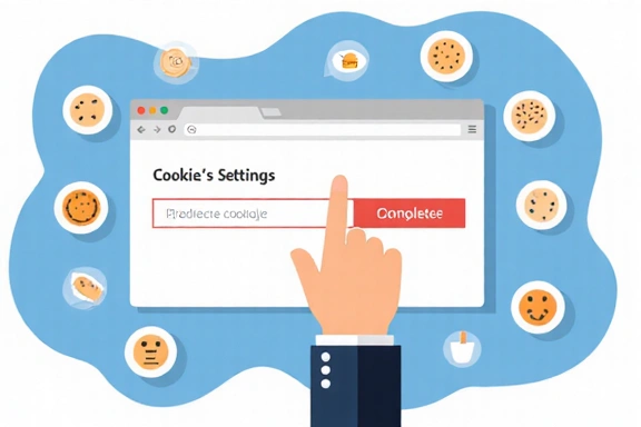 Illustration of a person managing cookie settings on a web browser