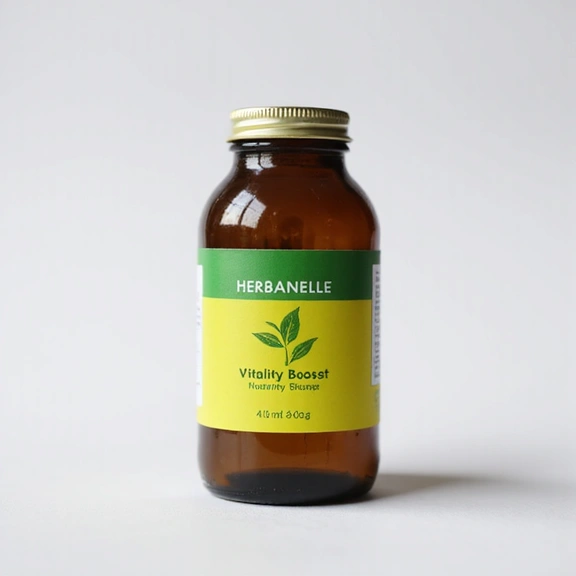 Herbanelle Vitality Boost Supplement bottle with vibrant green and yellow label, clean background
